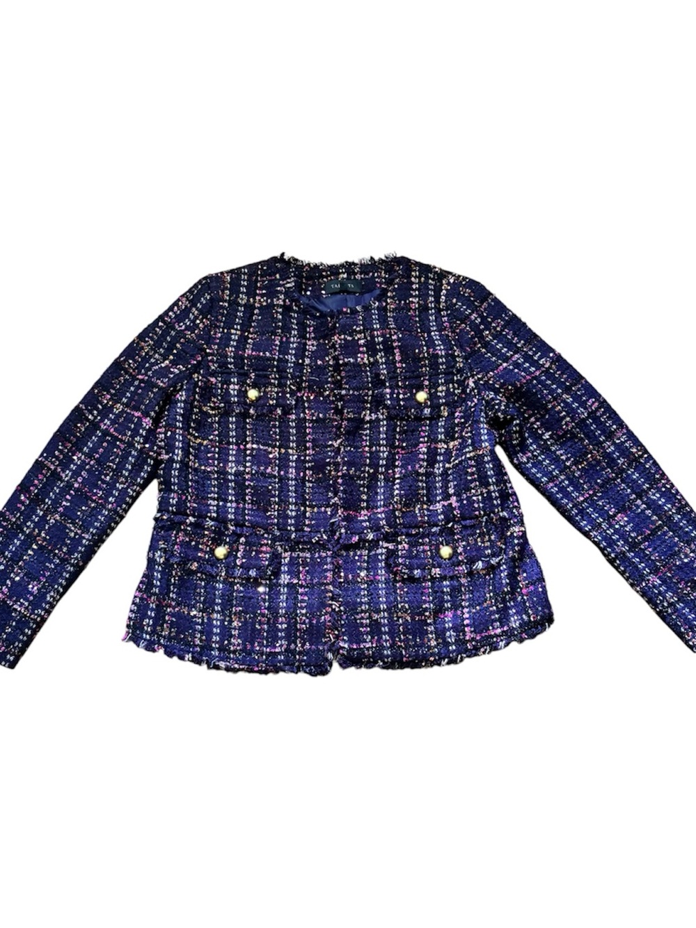 Talbots MIDNIGHT SPARKLE TWEED JACKET Purple Size 12 new with tag metallic long - Picture 2 of 7